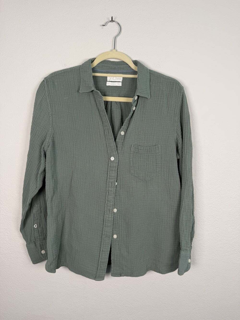 J. Crew Women’s Sage Green Long Sleeve Soft Cotton Button Down Shirt Size 12
